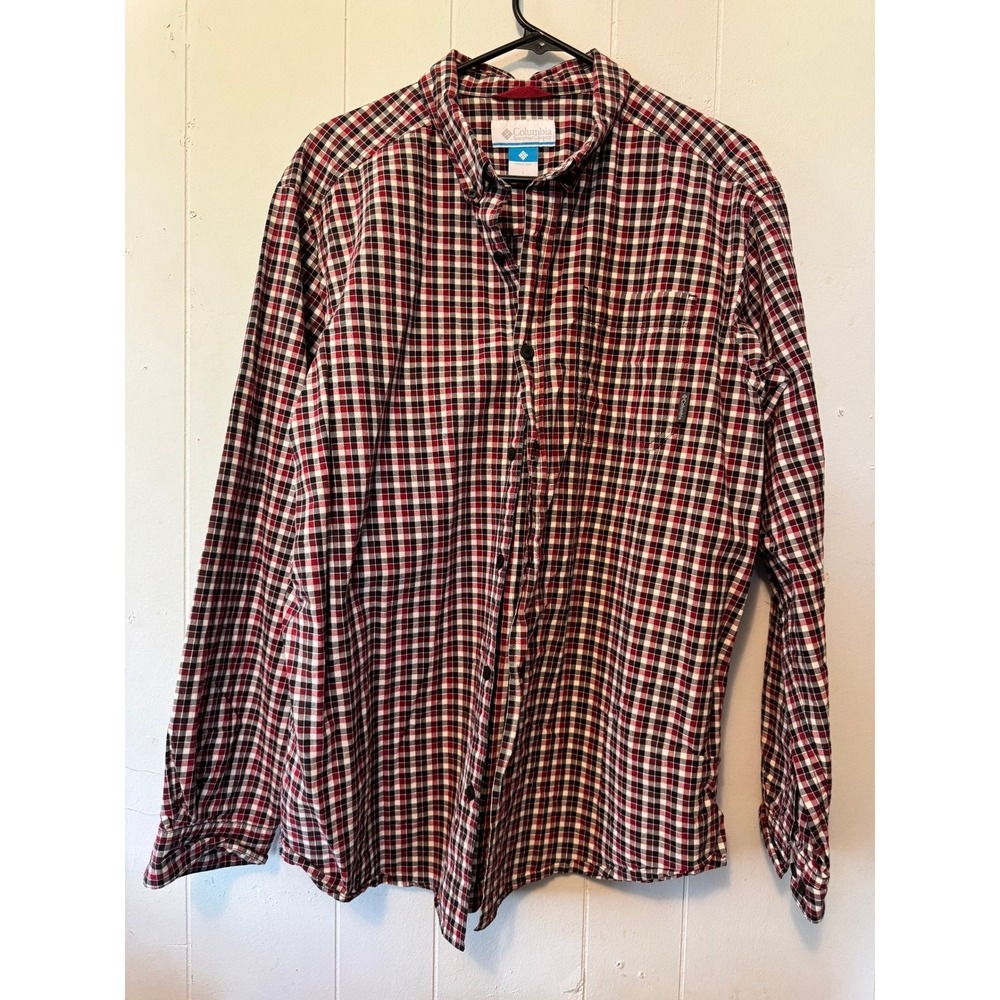Columbia‎ Mens Red Plaid Long Sleeve Button Down Shirt AM7968 Cotton Large L